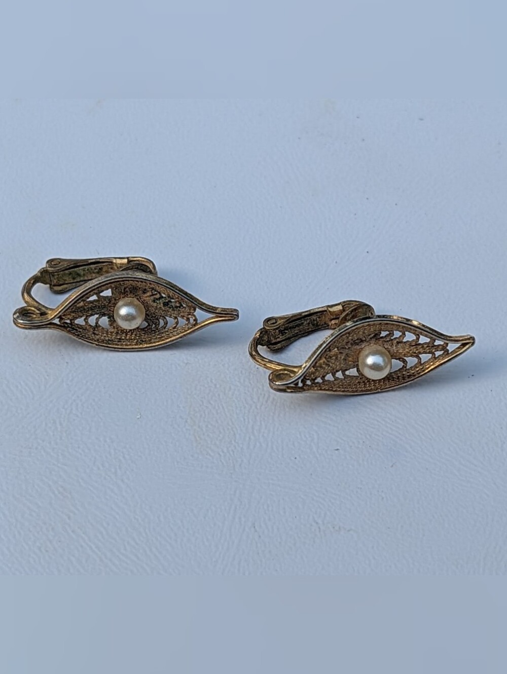Sarah Cov Gold-Tone Filigree Pearl Accent Clip-On Earrings